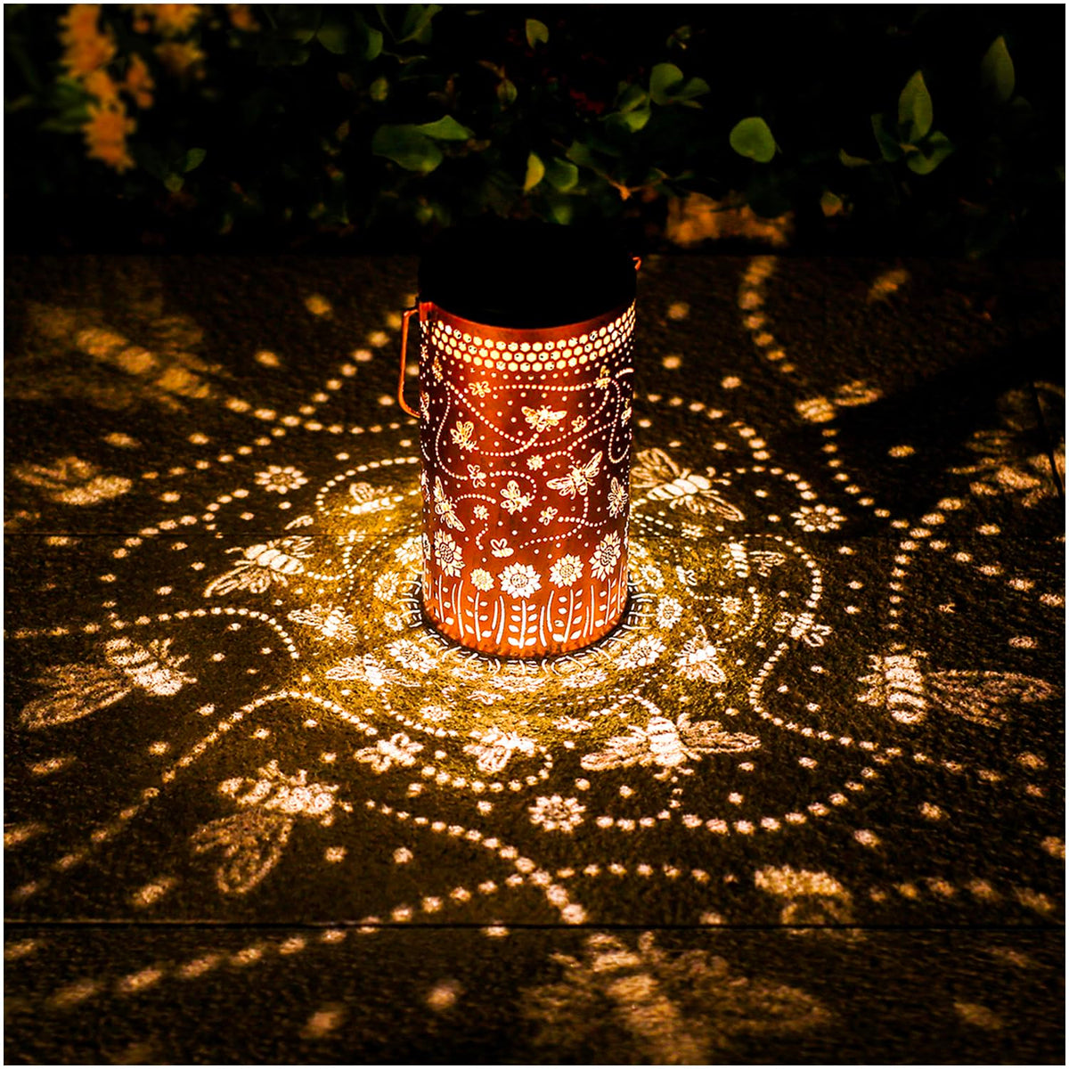 TIGGSY bee solar lantern projects decorative patterns for cozy garden evenings.