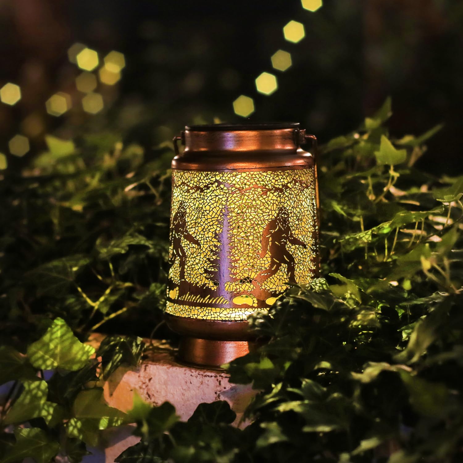 TIGGSY Bigfoot lantern casts inviting night patterns at dusk.