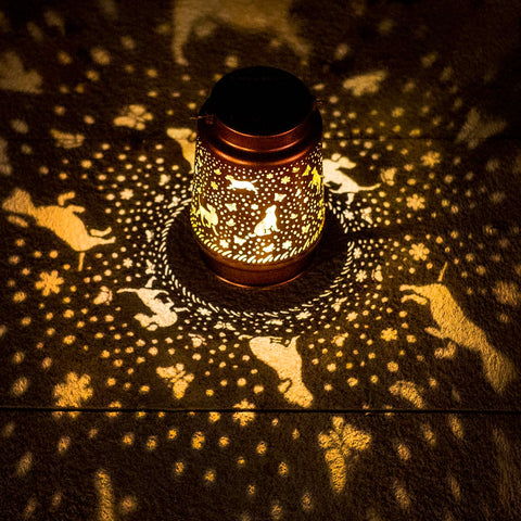 TIGGSY dog solar lantern with engraved patterns creates decorative ambient lighting