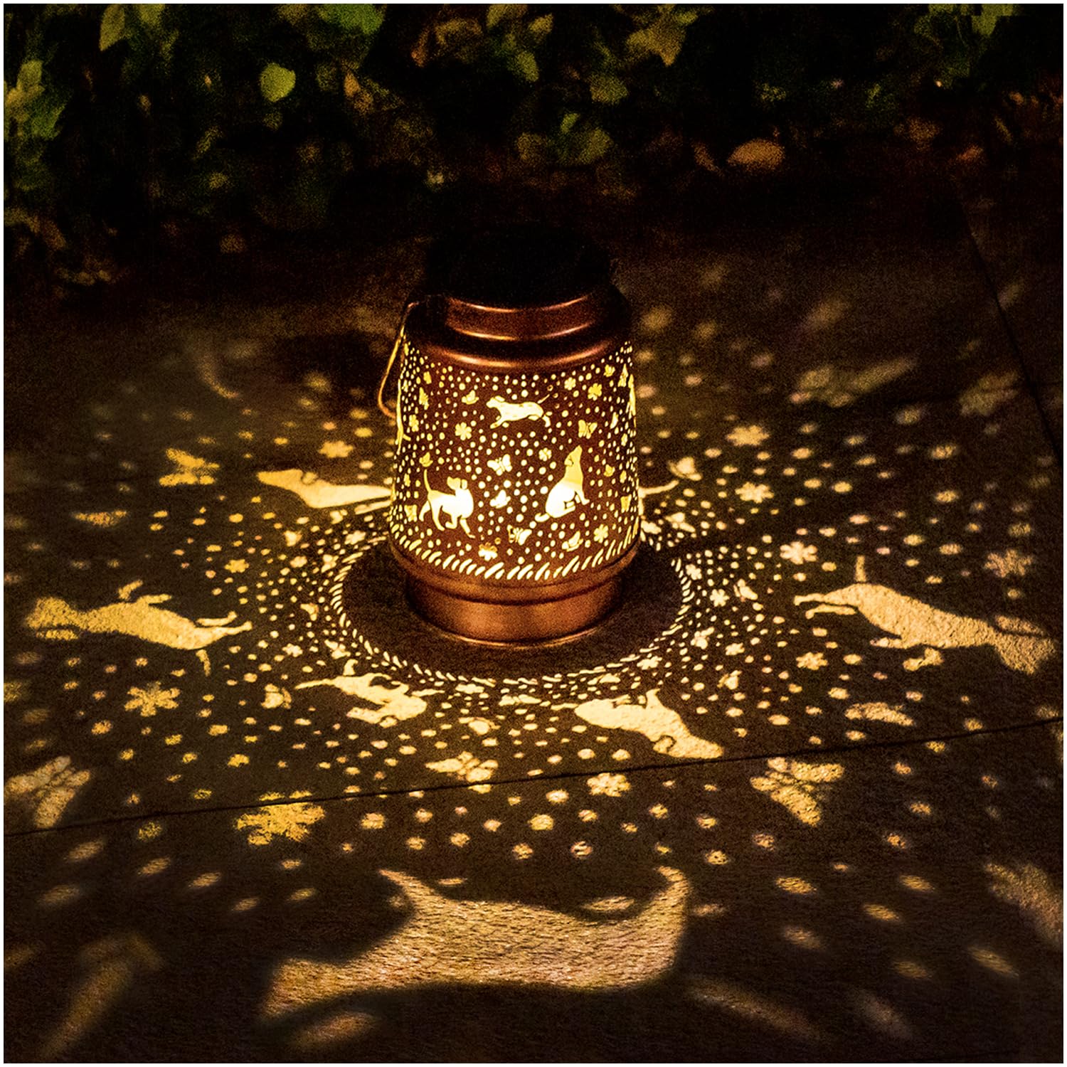 TIGGSY dog solar lantern outdoor bronze glows warmly to brighten gardens at night
