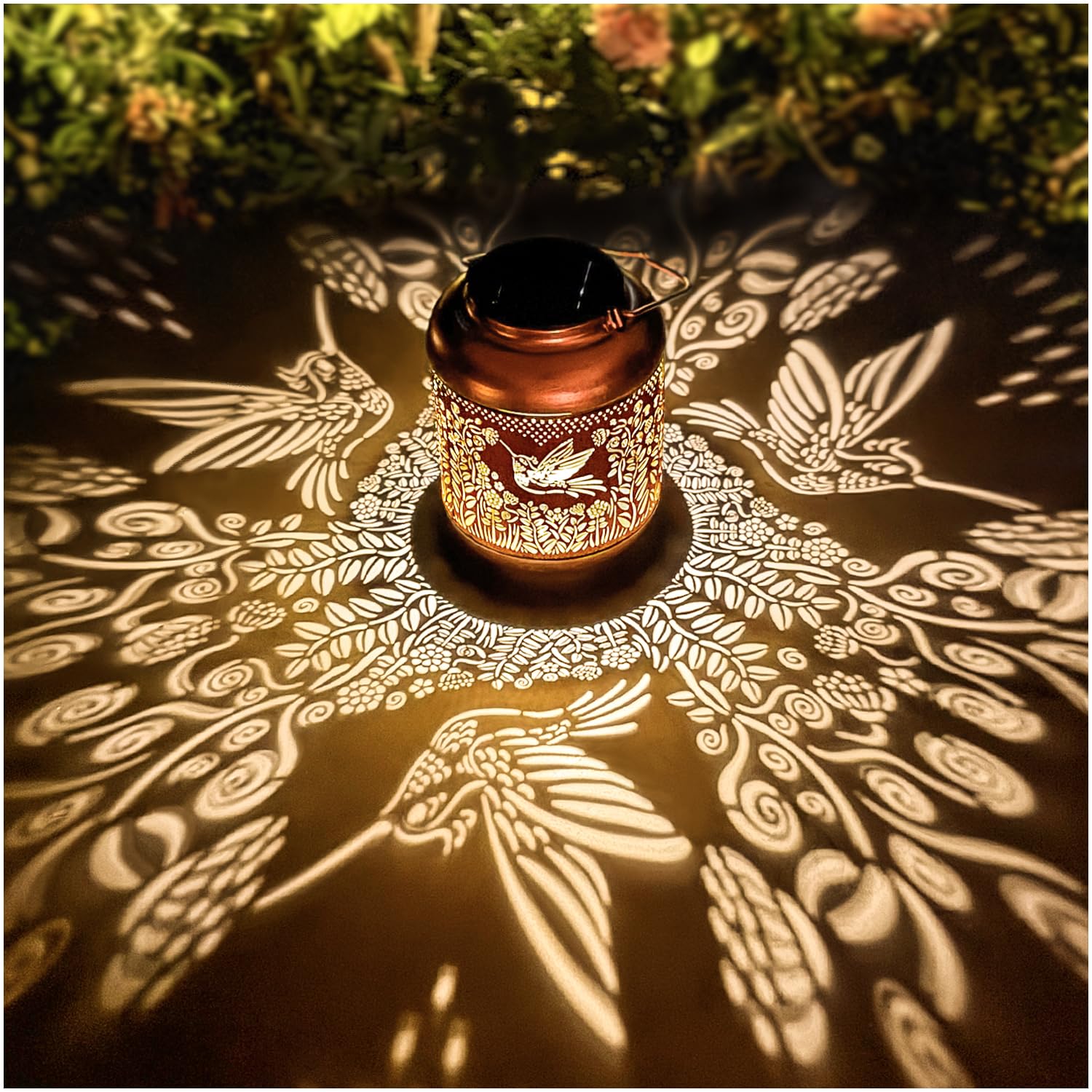 TIGGSY hummingbird solar lantern garden displays warm ambient light for evenings outdoors