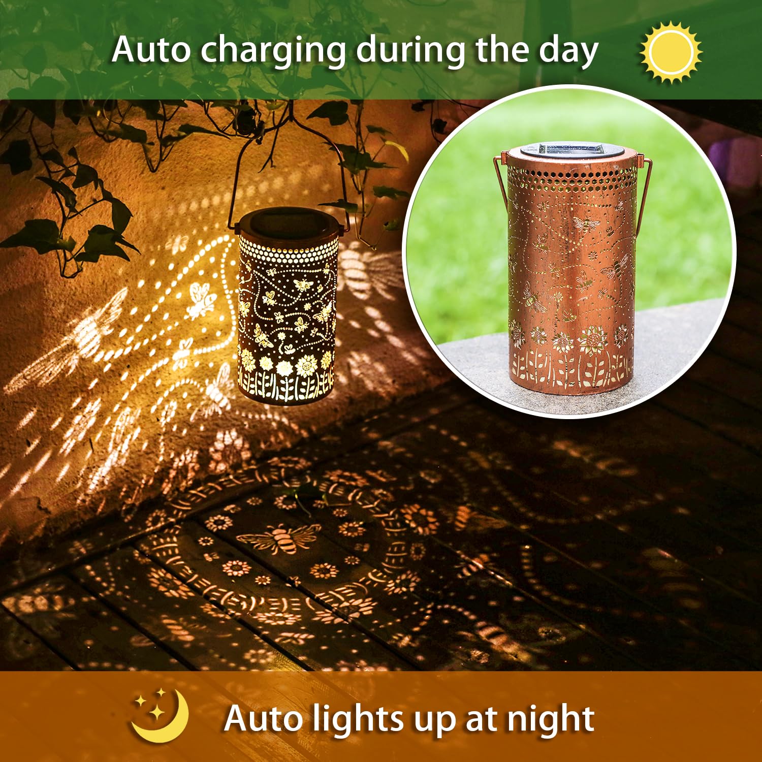 TIGGSY IP65 waterproof bee lantern withstands rain for year-round use.