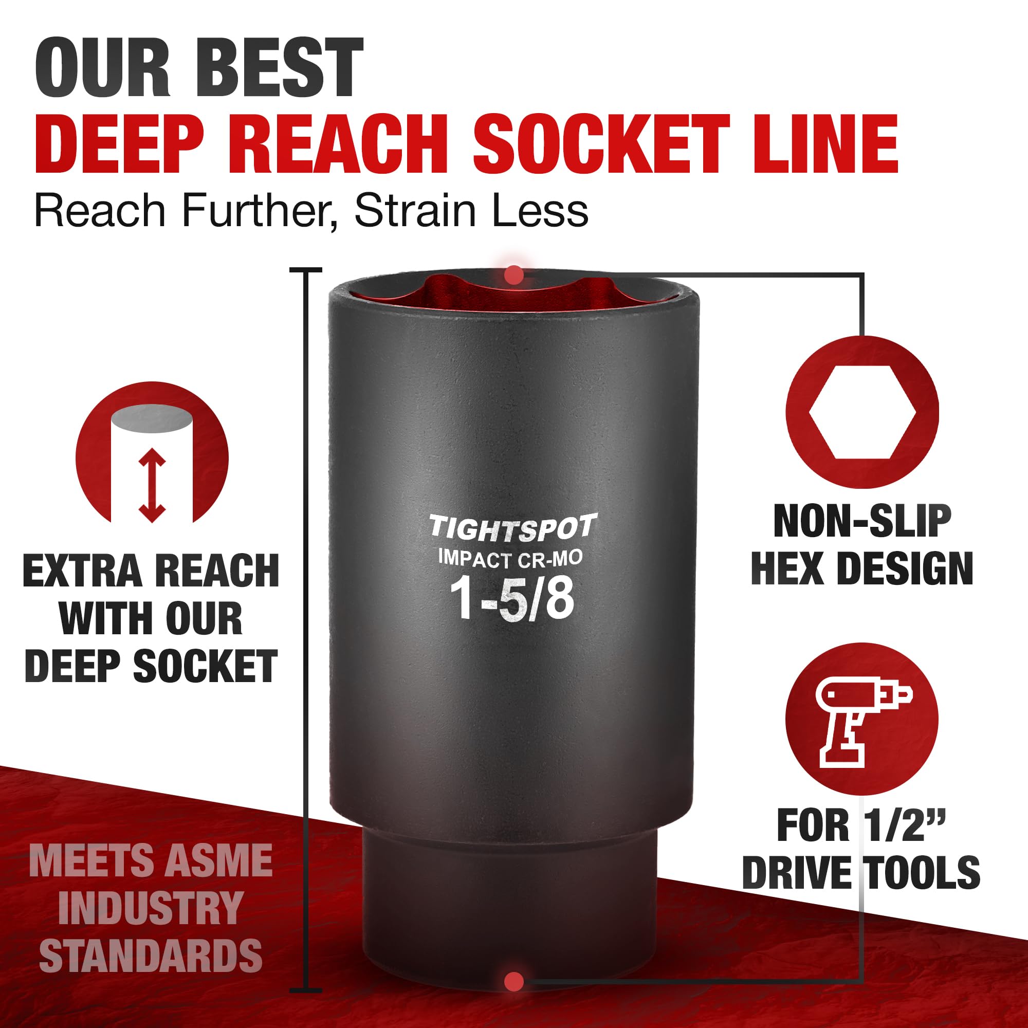 TIGHTSPOT anti-rounding 6-point design improves fastener grip.