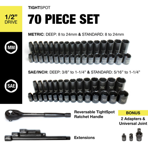 TIGHTSPOT SAE deep sockets reach recessed fasteners with ease.