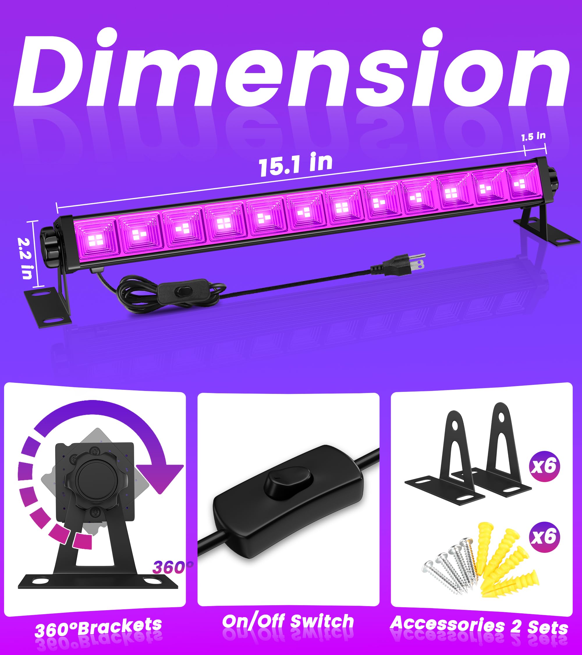 TigQiang 42W LED black light bar highlights fluorescent posters