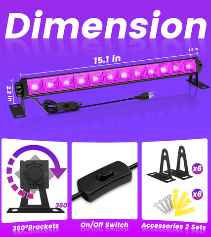 TigQiang 42W LED black light bar highlights fluorescent posters