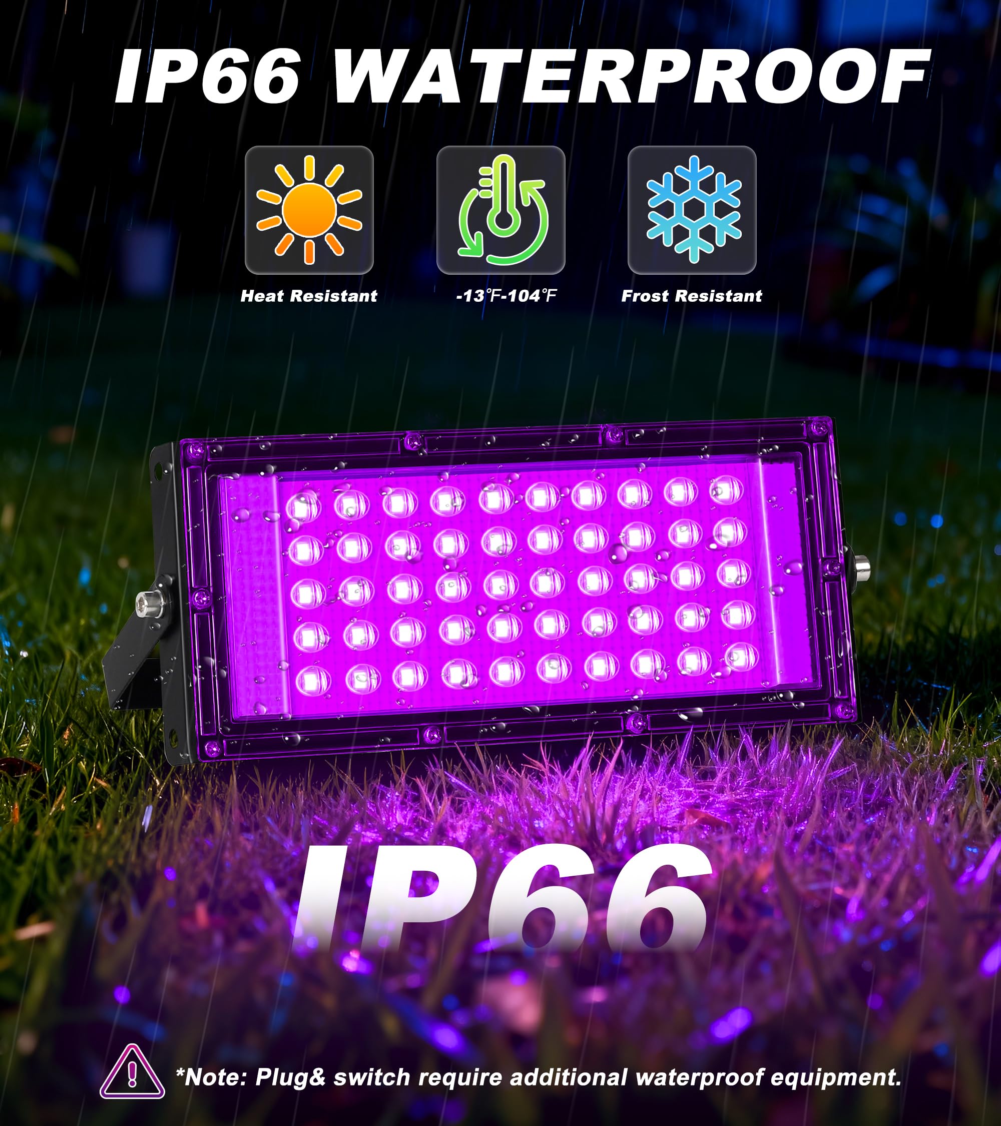 TigQiang outdoor IP66 waterproof black light ideal for yard Halloween displays.