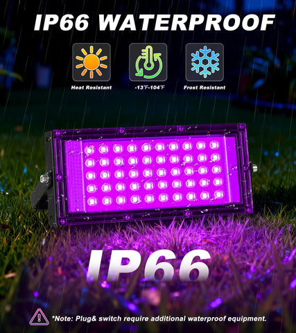TigQiang outdoor IP66 waterproof black light ideal for yard Halloween displays.