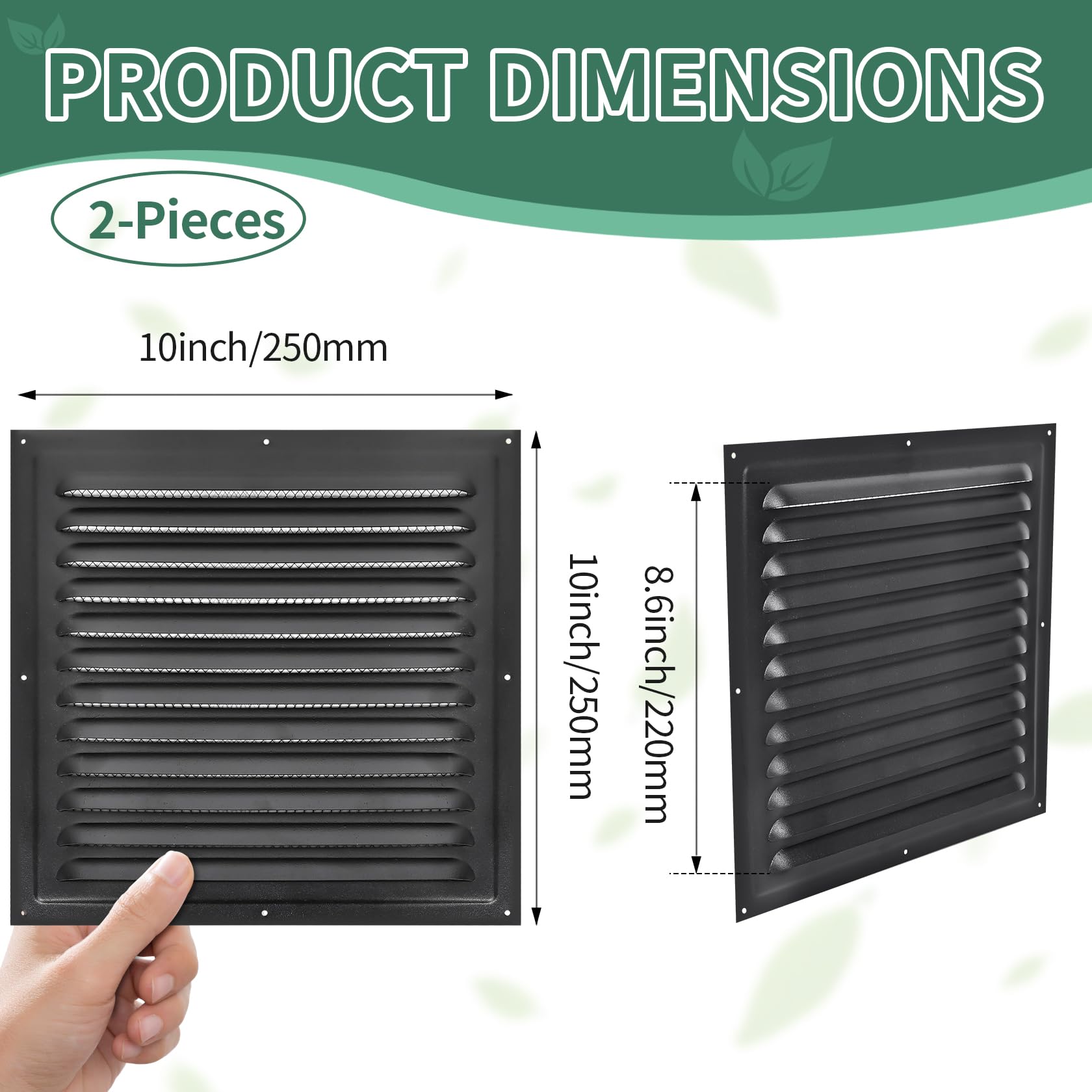 TIHCXNY black matt 2-pack gable vent mesh back detail keeps insects out.