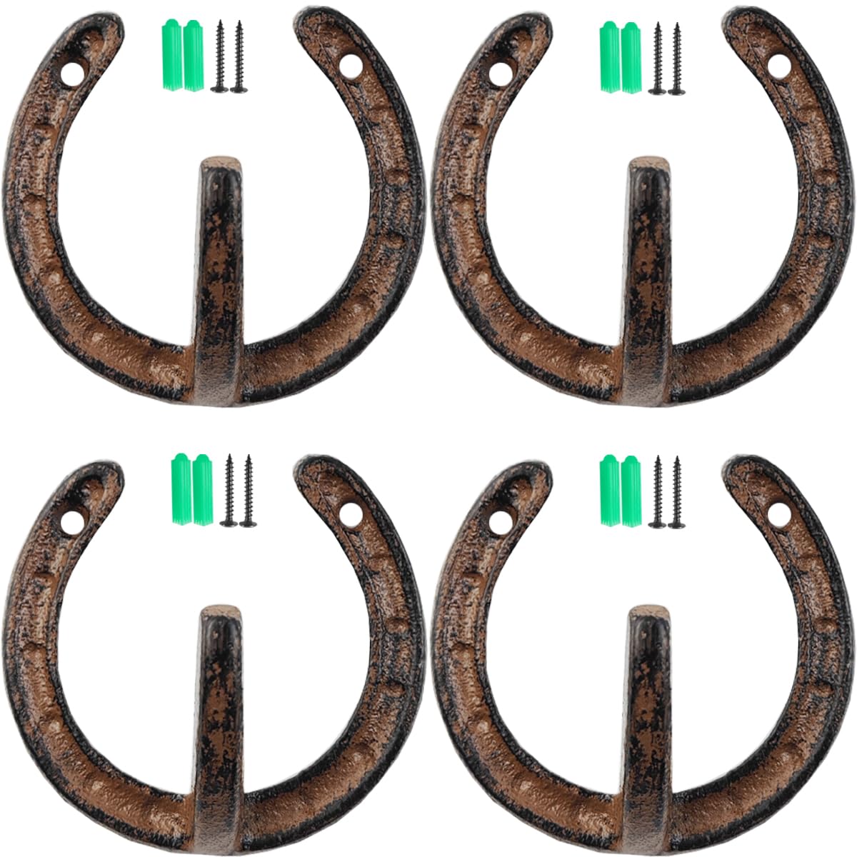 TIHOOD cast iron horseshoe hook mounted on wall for coats, hats, or bags.
