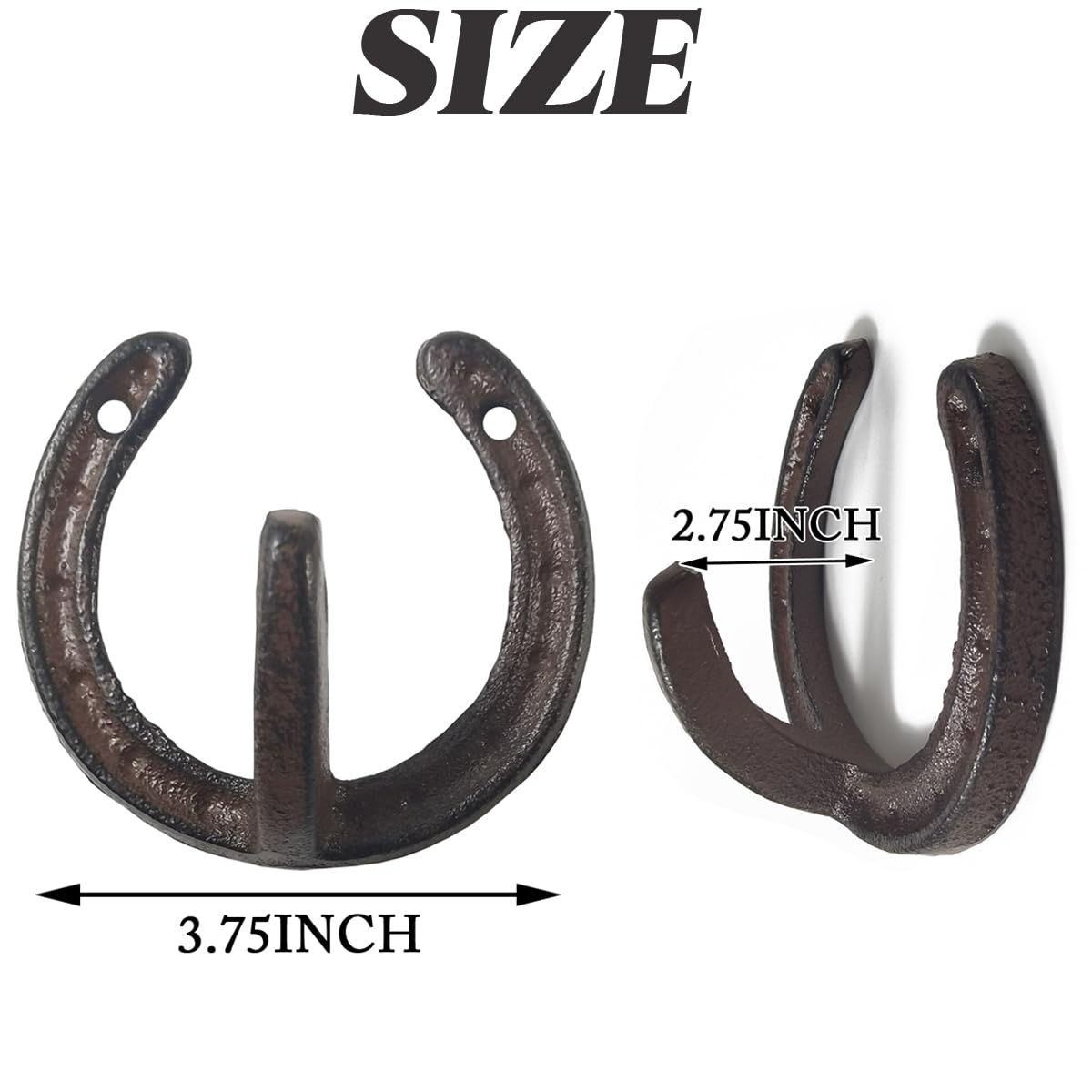 TIHOOD close-up of the dark brown cast iron horseshoe hook highlighting durable, vintage finish.