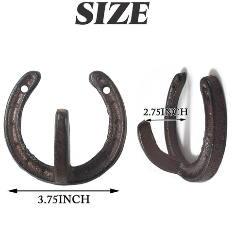 TIHOOD close-up of the dark brown cast iron horseshoe hook highlighting durable, vintage finish.