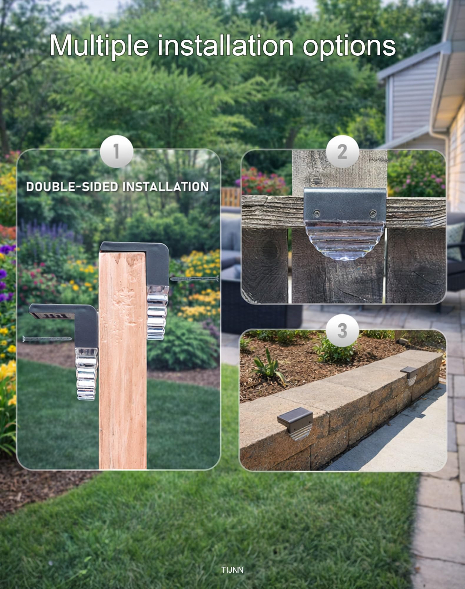 TIJNN solar deck light featuring easy installation and no wires.