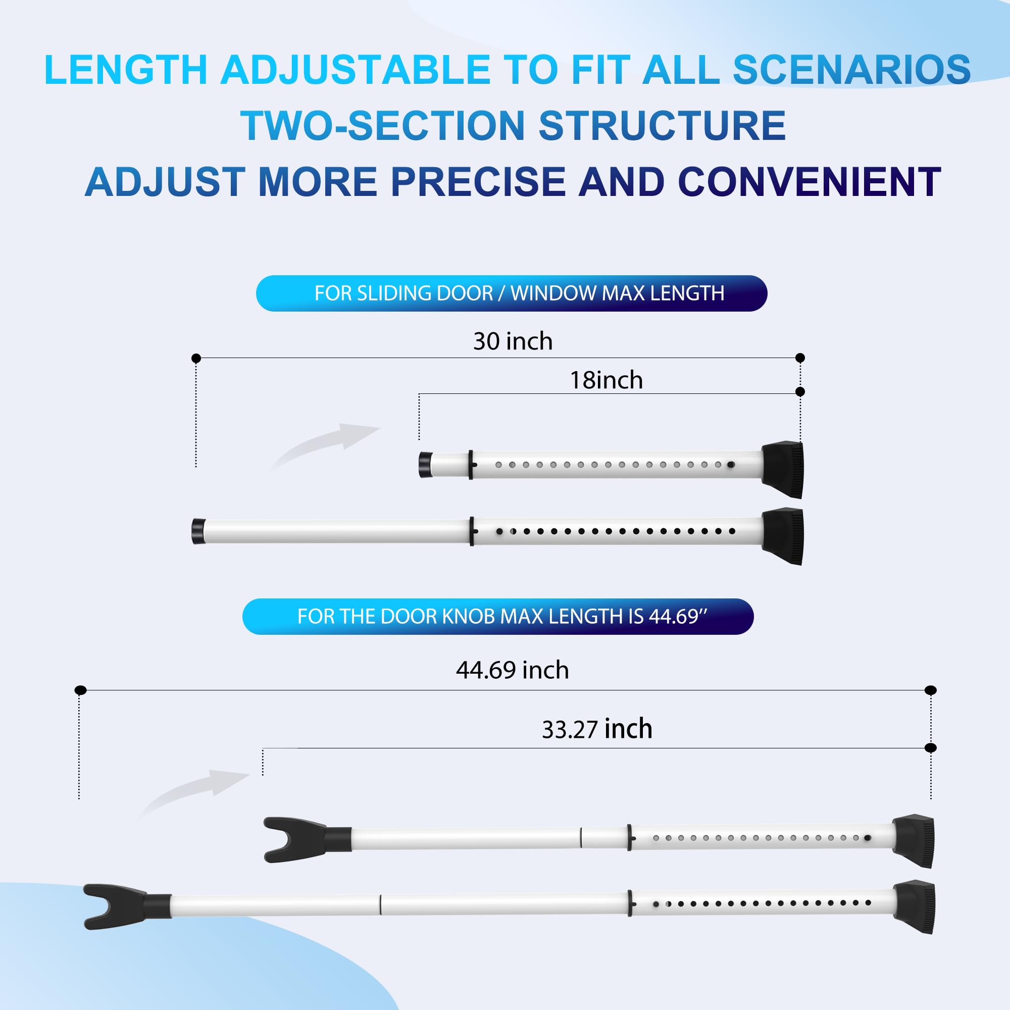 Tikelly bar extends from 18 to 44 inches for a perfect fit.