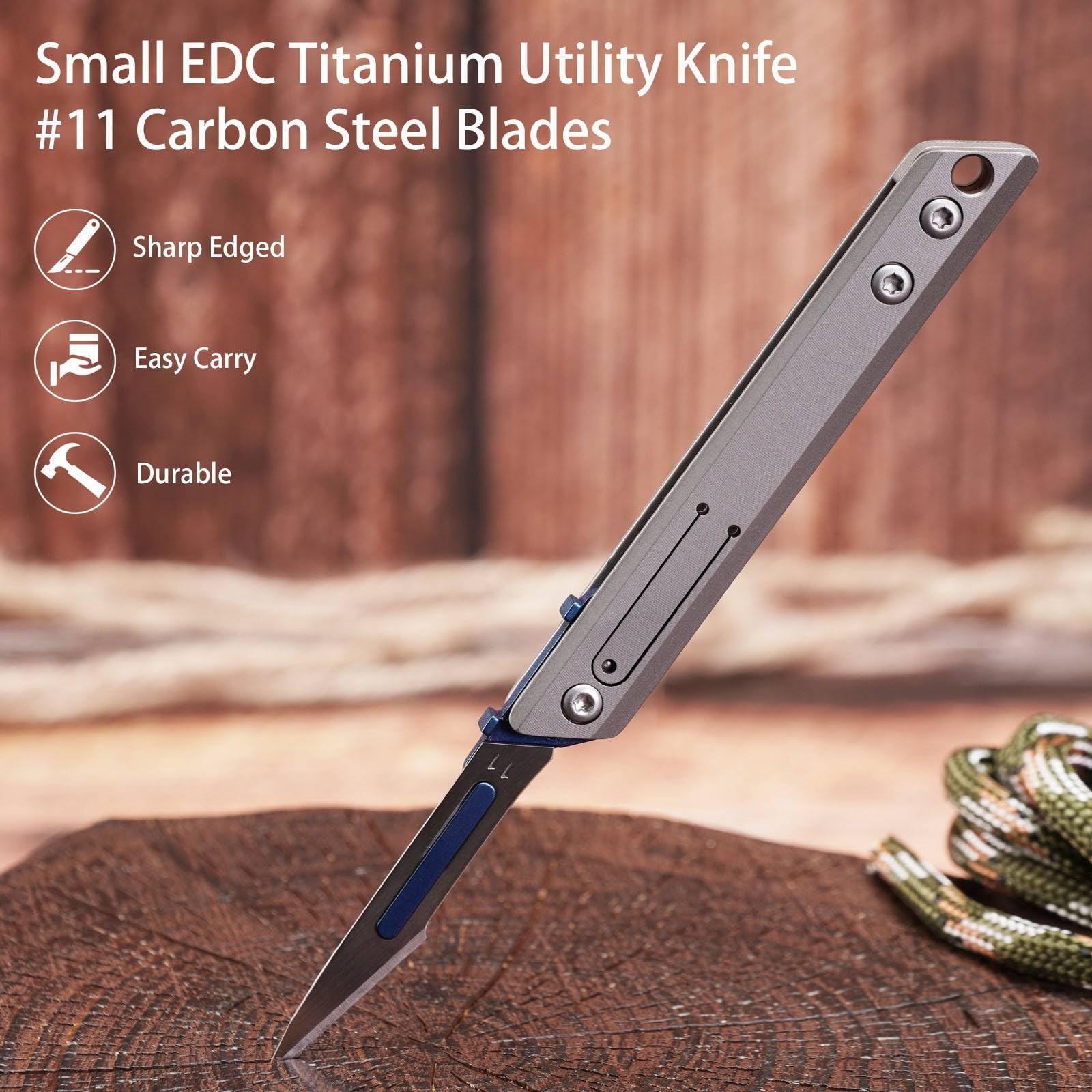 TIKIDESIGN titanium folding scalpel blade holder keeps blades secure during transport.
