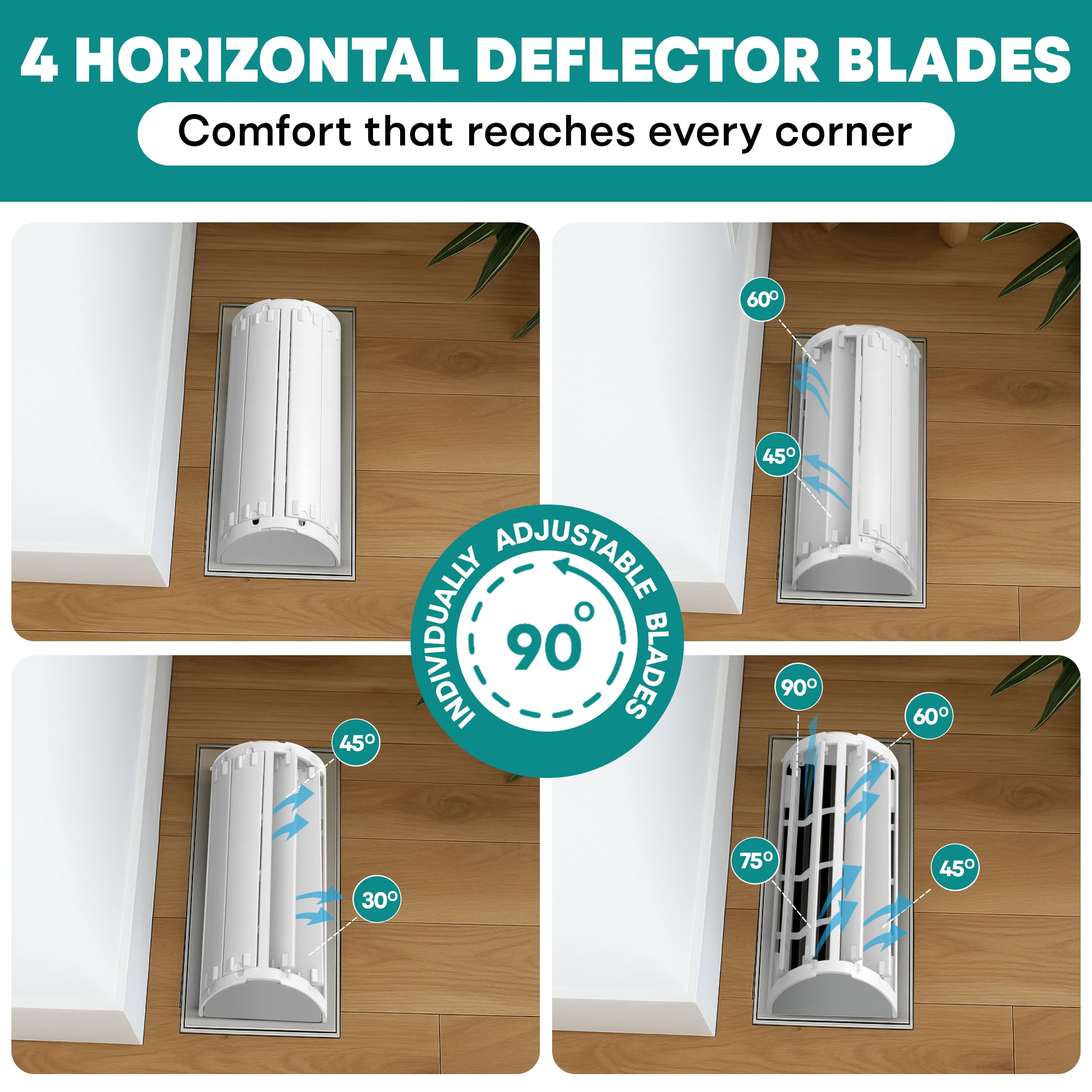 Tilcore tilting blades allow up to 90° adjustment for comfort.