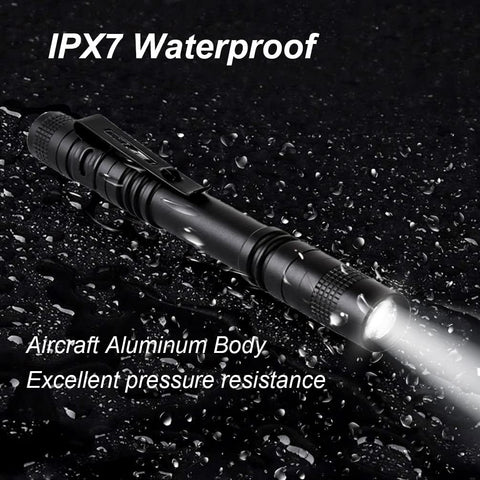 Tileon Pen Flashlight tempered-glass lens detail shows scratch resistance.