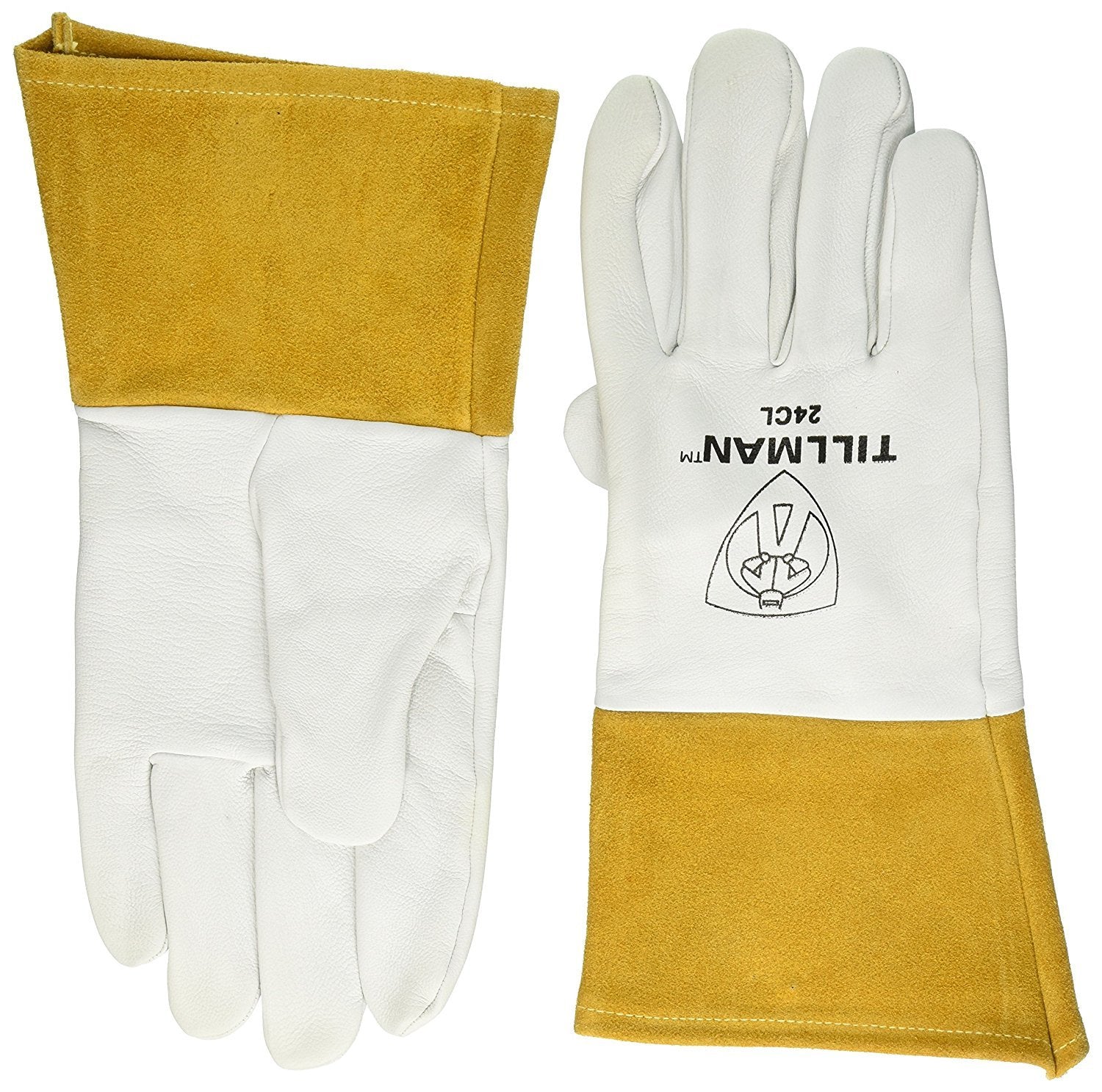 Tillman 24CL TIG welding glove, L straight, white and gold, offers precise control and durability for welding