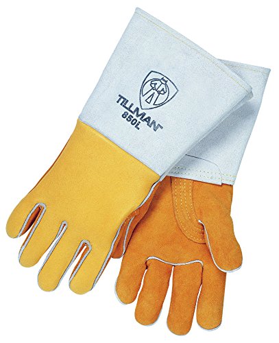 Tillman 850 Gold Elk Skin welding gloves closeup highlighting durability and heat resistance