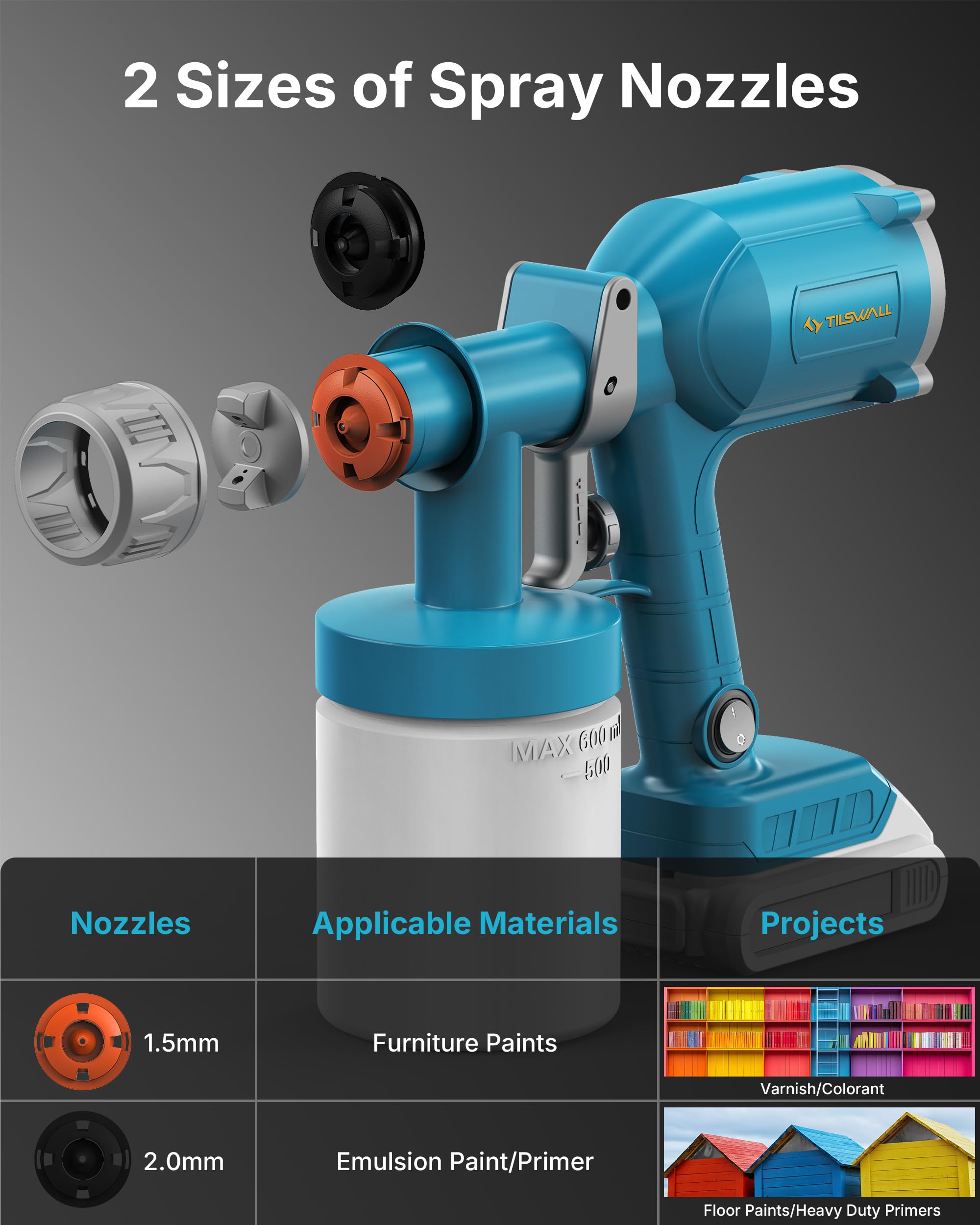 Tilswall flow-control knob helps achieve uniform coverage.
