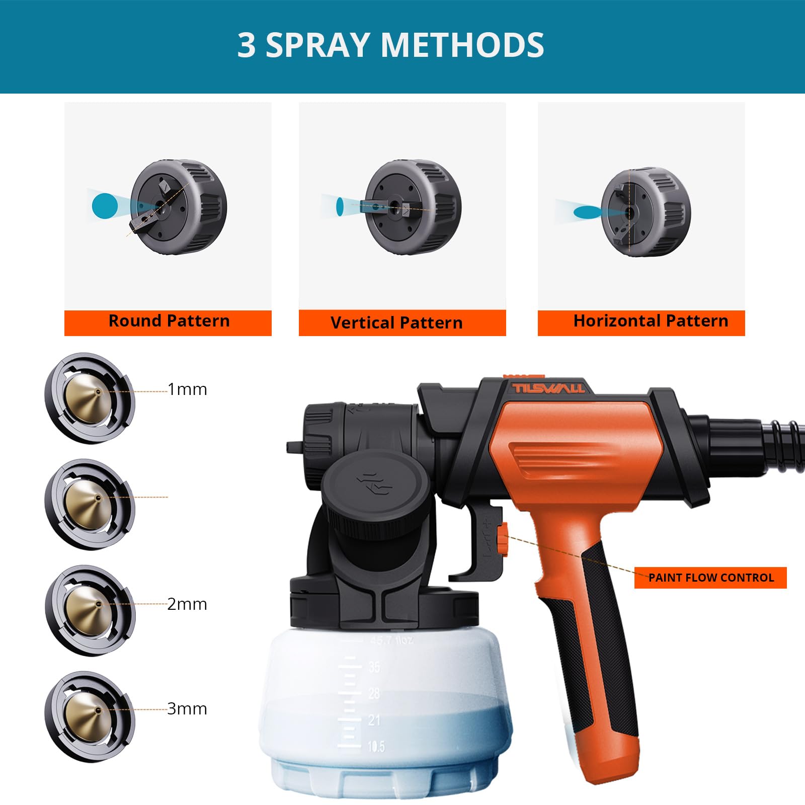 Extended hose and power cord increase maneuverability during painting