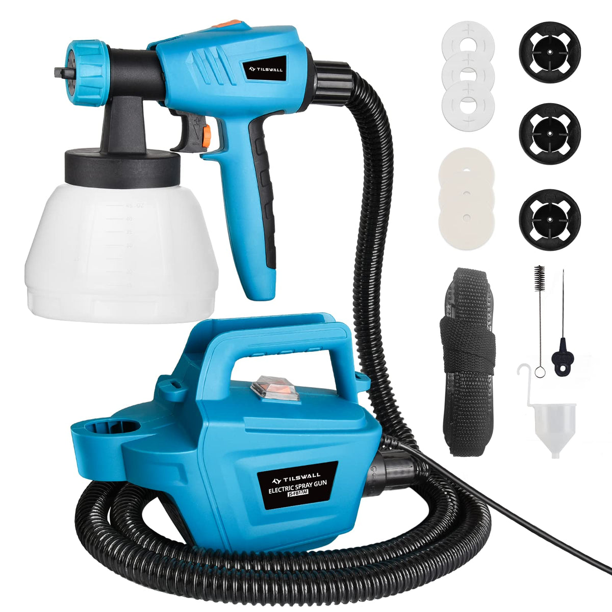 Tilswall 800W paint sprayer setup highlights ergonomic design for comfortable operation.