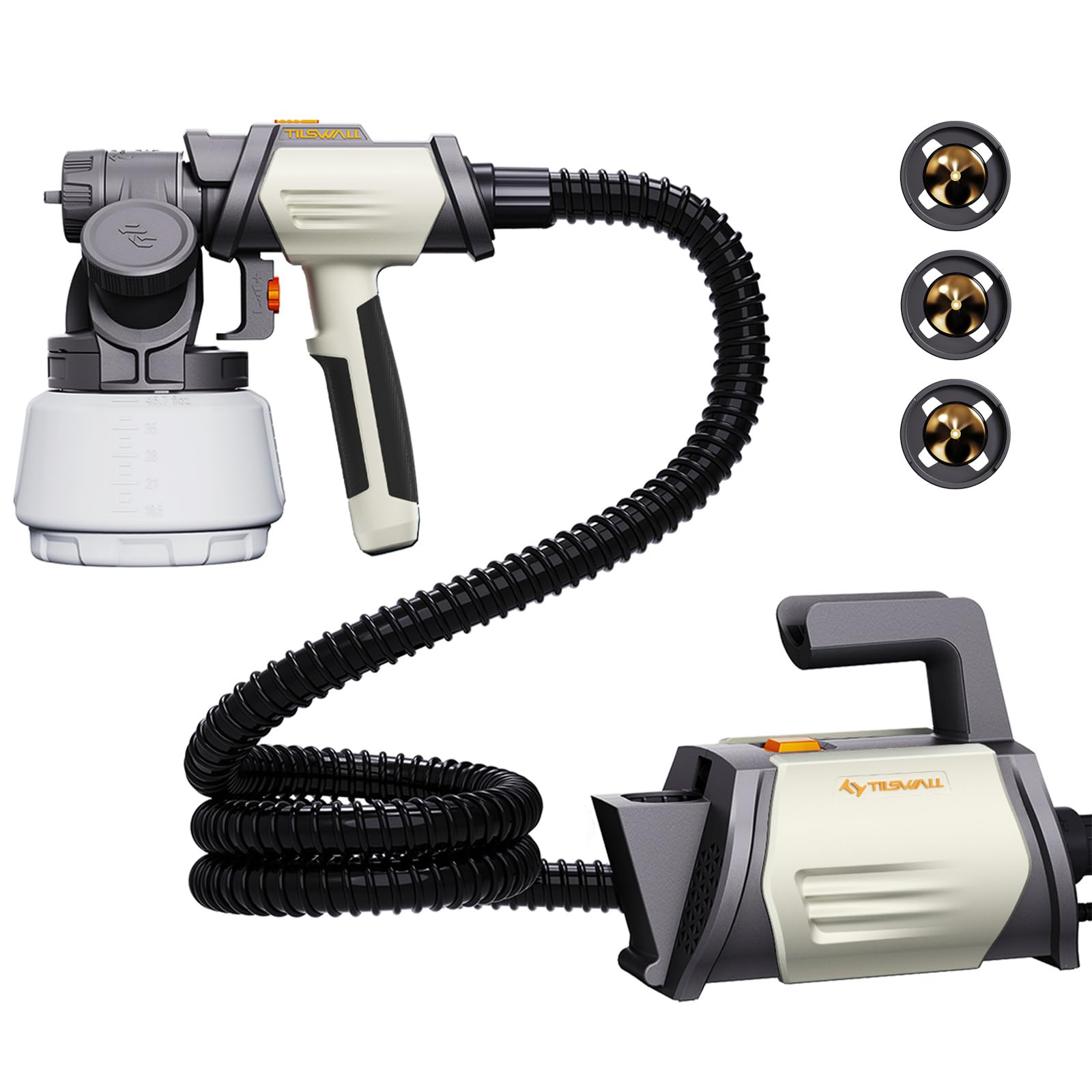 TILSWALL Shark 800W side-feed sprayer enabling easy paint loading.