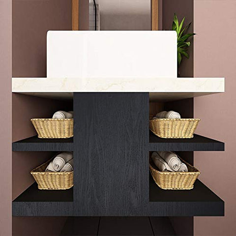 Tiltil Black Wood wallpaper on a bookcase wall for a warm, durable look.