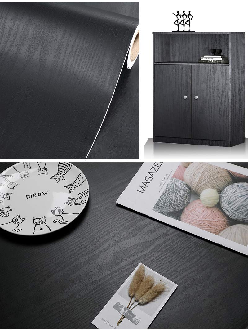 Tiltil Black Wood wallpaper applied to a countertop for durable, easy-to-clean surfaces.