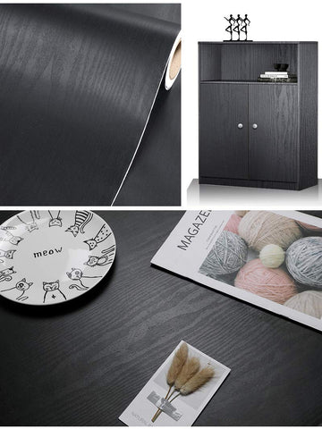 Tiltil Black Wood wallpaper applied to a countertop for durable, easy-to-clean surfaces.