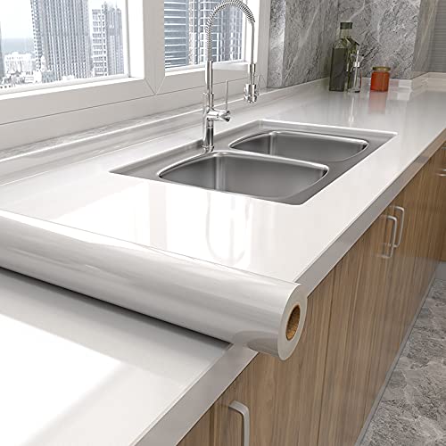 Tiltil glossy white wallpaper roll for quick cabinet updates.