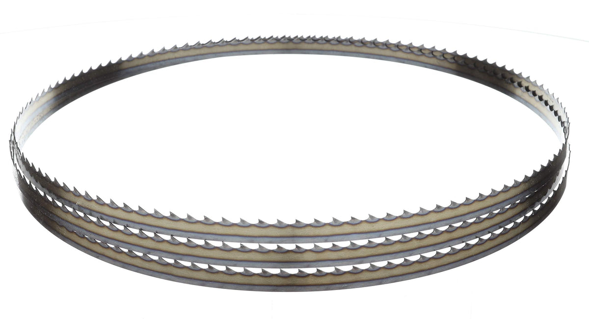 Timber Wolf bandsaw blade closeup shows milled teeth delivering precise cuts and long edge life.