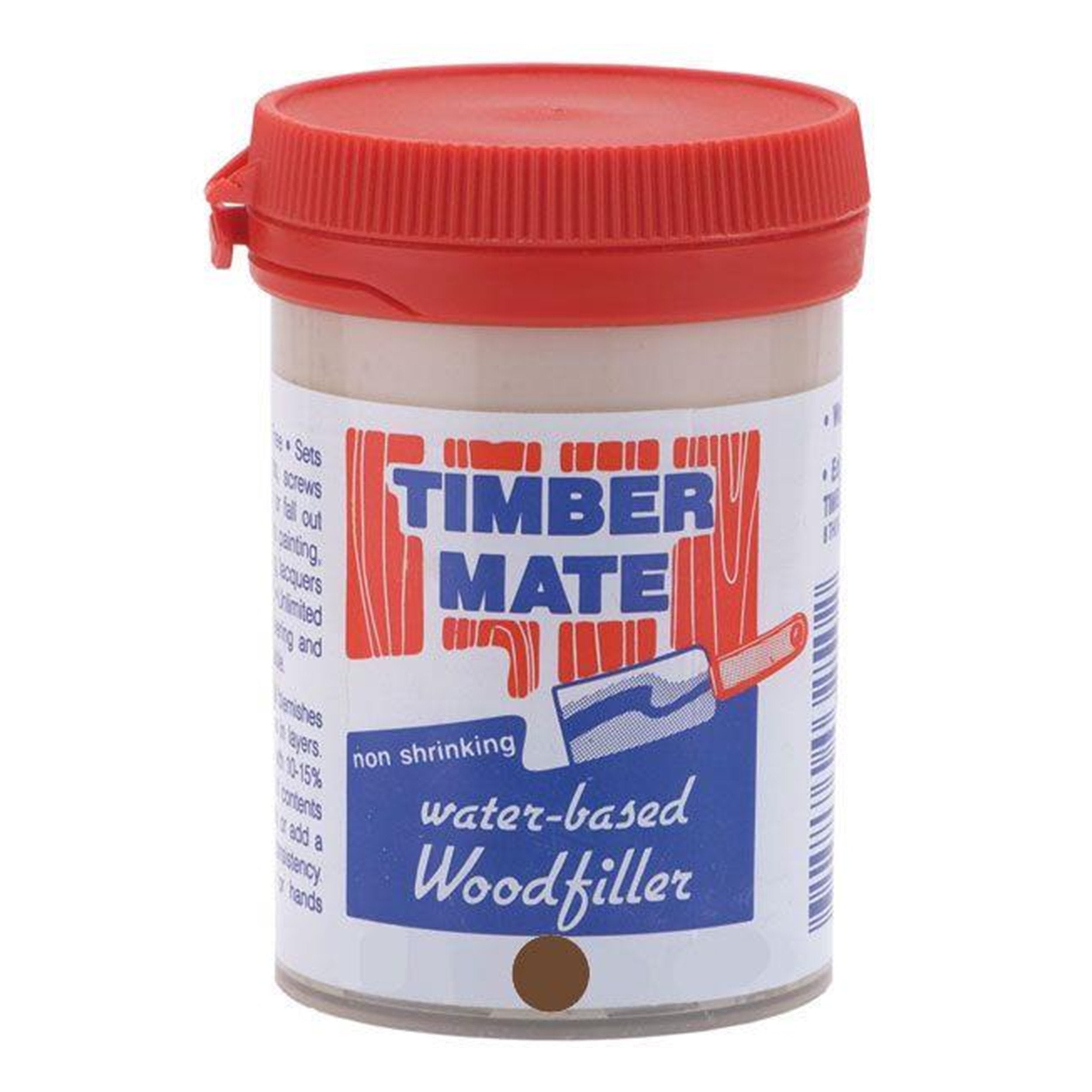 Timbermate Walnut Hardwood Wood Filler in a jar—quick-drying interior repair for a smooth finish