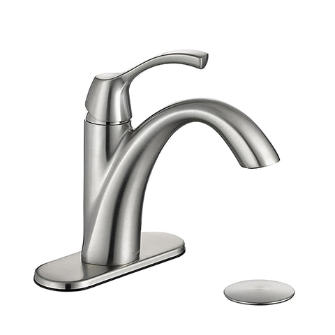TimeArrow brushed-nickel 1-handle bathroom faucet front view for a modern upgrade