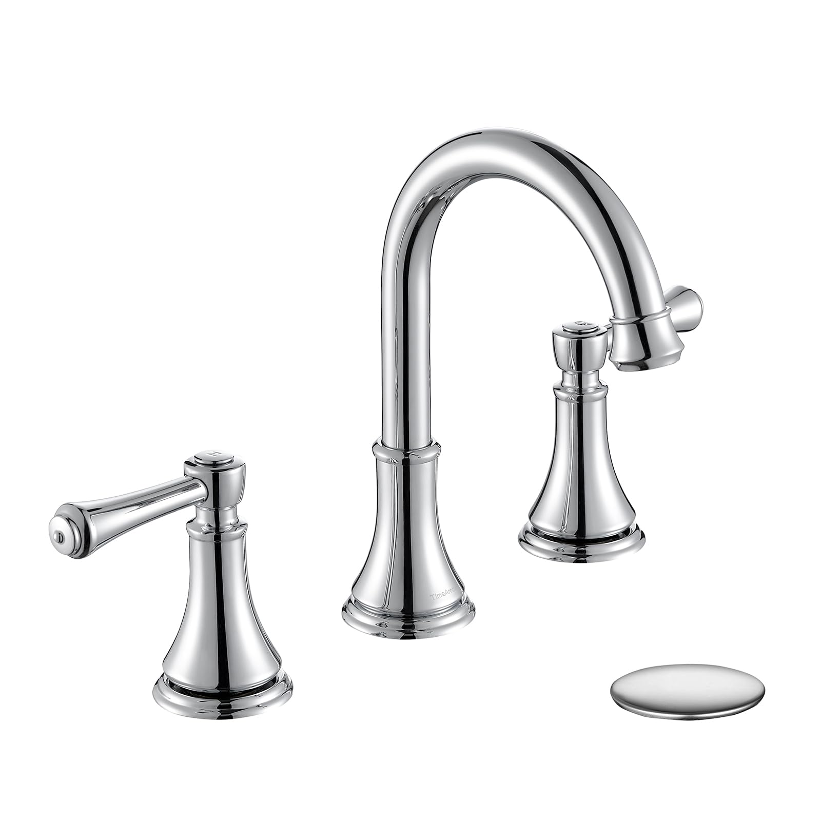 TimeArrow chrome two-handle 8-inch faucet with widespread design for precise temperature control.