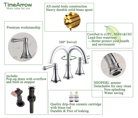 TimeArrow lead-free brass waterway for safer, eco-friendly water flow.