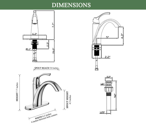 TimeArrow TAF206-CP chrome faucet ceramic cartridge and 1.2 GPM aerator features.