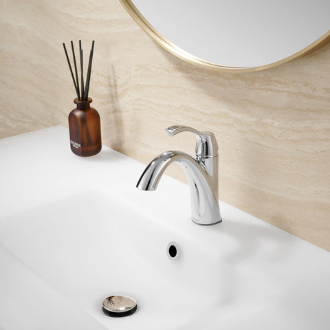 TimeArrow TAF206-CP chrome faucet handle close-up highlighting smooth operation.
