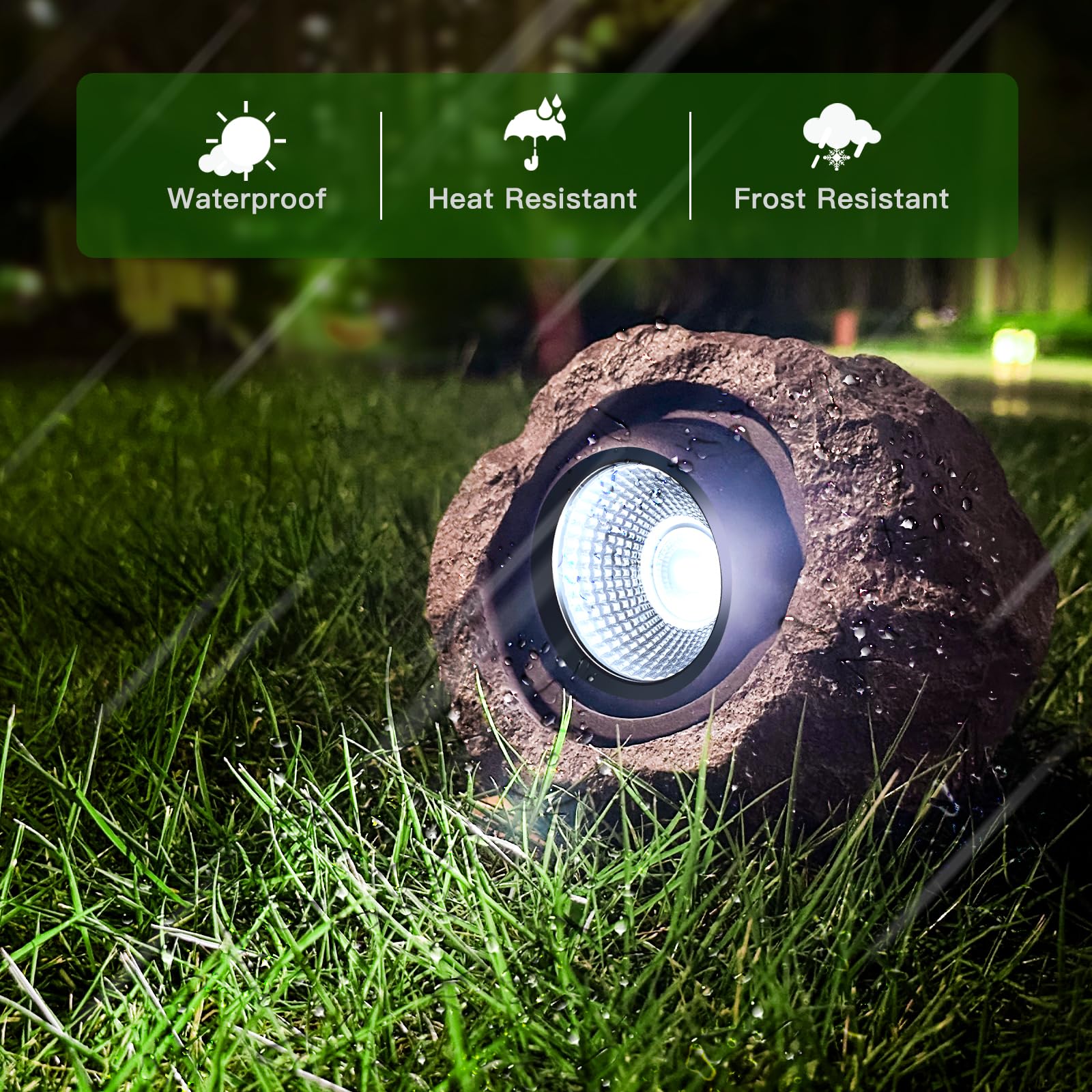 Timeflies Solar Rock Light demonstrating auto on/off for hands-free operation.
