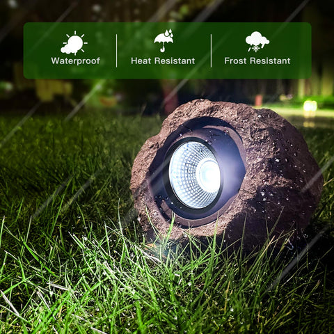 Timeflies Solar Rock Light demonstrating auto on/off for hands-free operation.