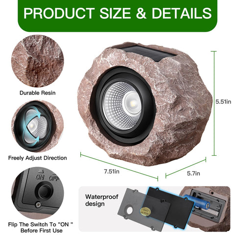 Timeflies Solar Rock Light highlighting daytime charging for extended evening visibility.