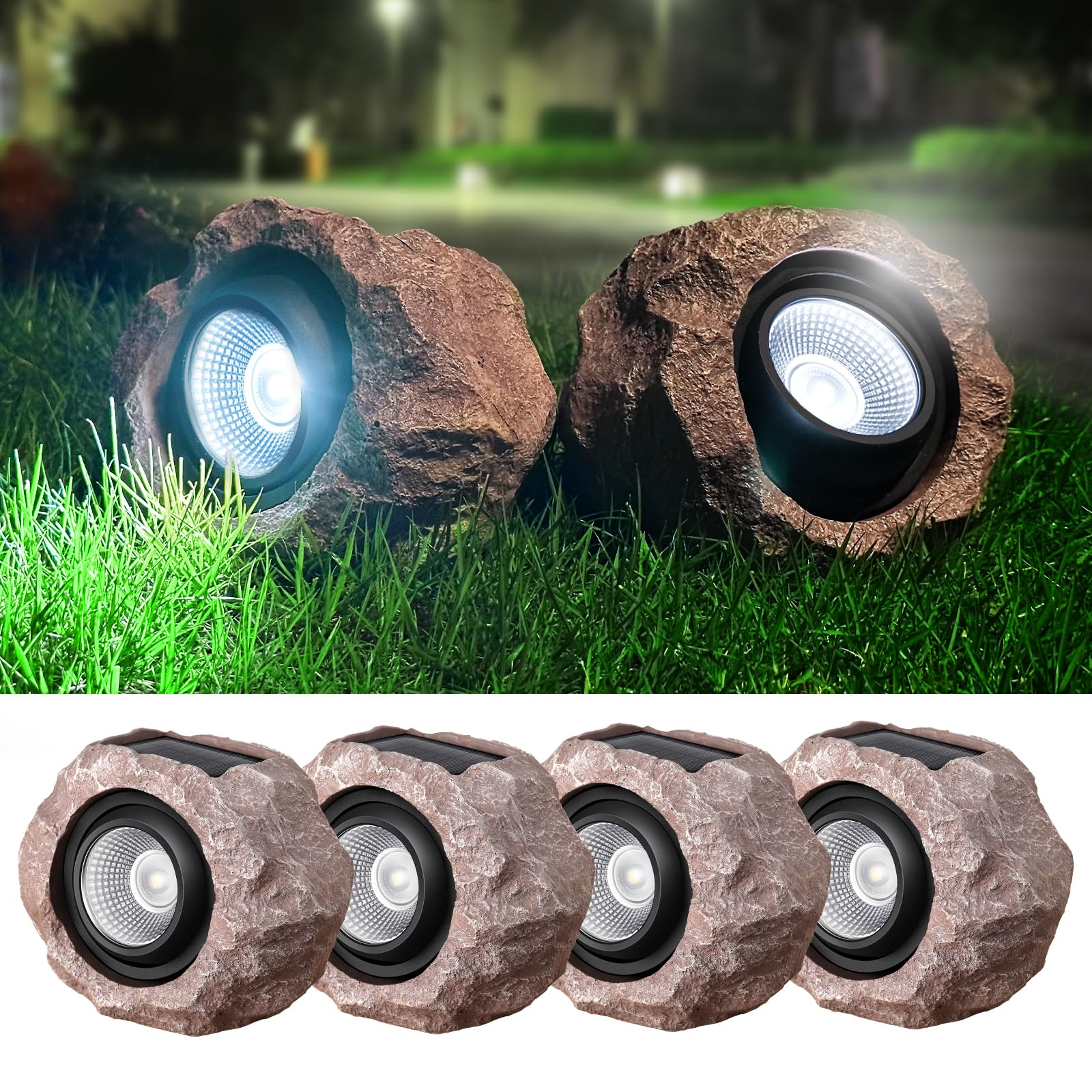 Timeflies Solar Rock Lights outdoor pack illuminates pathways safely