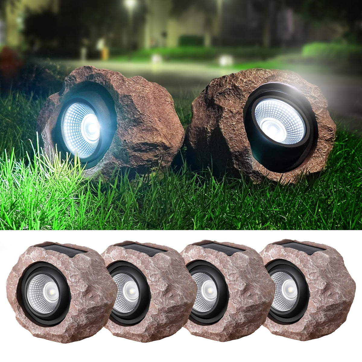 Timeflies Solar Rock Lights outdoor pack illuminates pathways safely