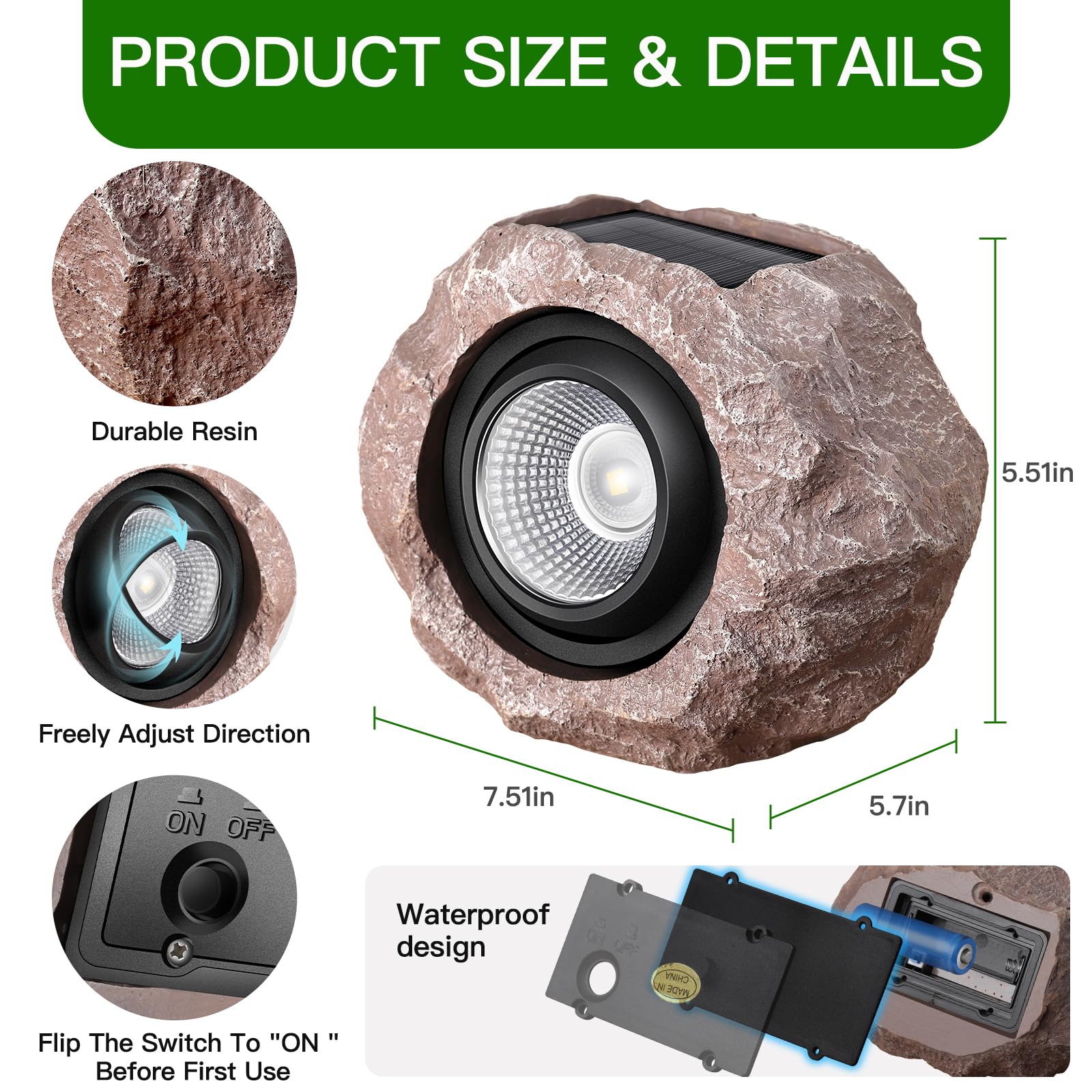 Timeflies Solar Rock Lights auto on at dusk for hands-free illumination