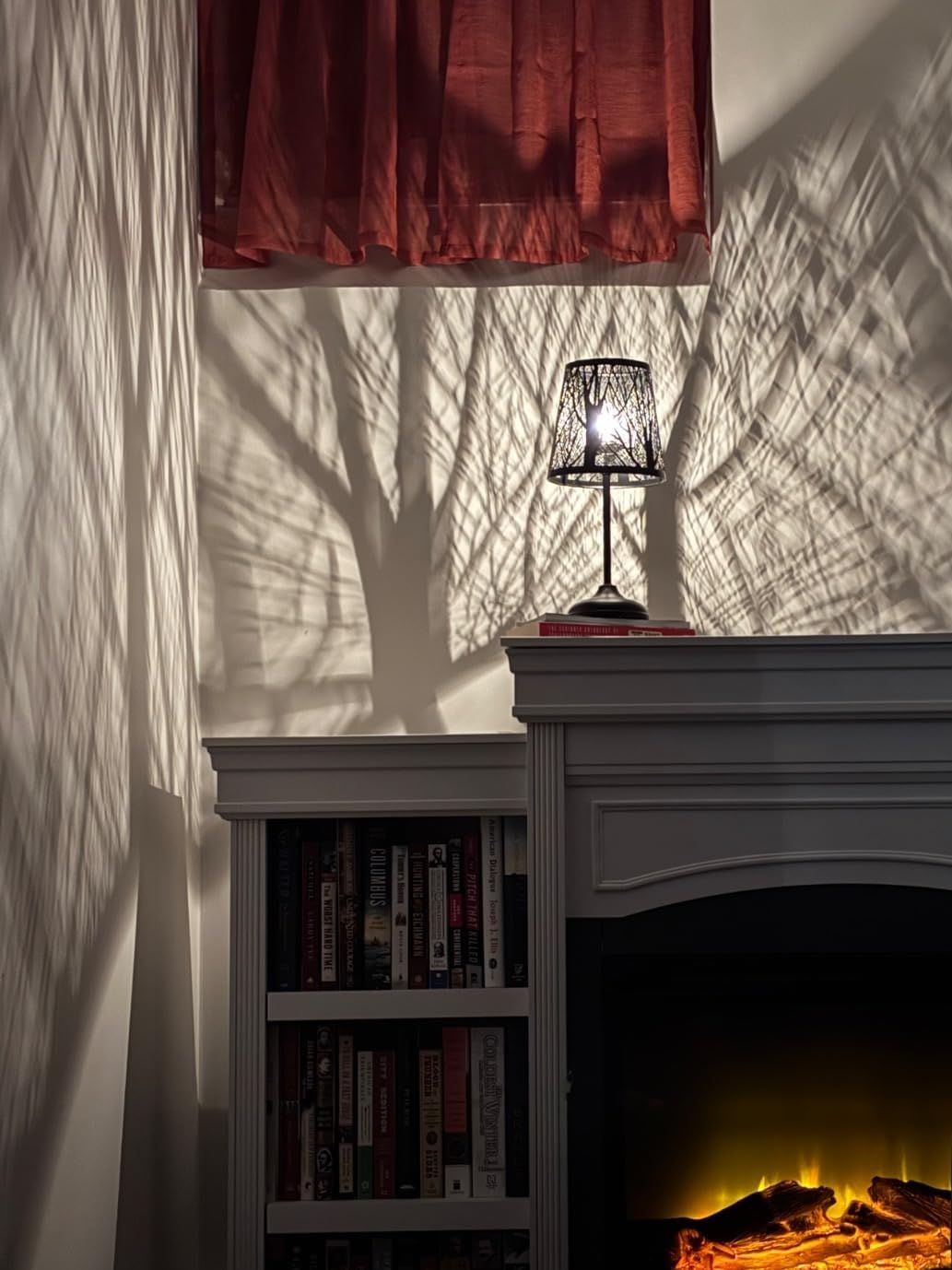 Timeflies vintage black metal lamp with forest shadow accents for decor.