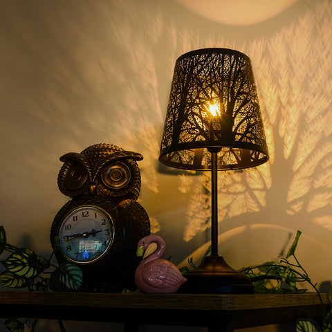 Timeflies vintage rustic bedside lamp adds charm and soft, cozy illumination.
