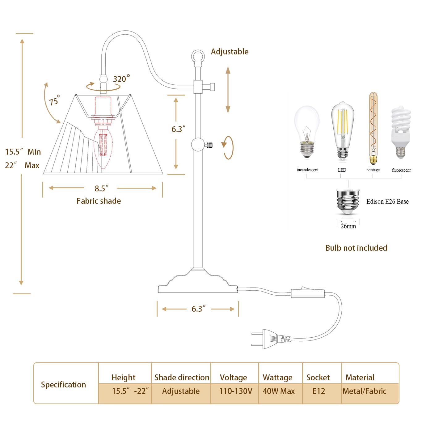 TIMEX objects Farmhouse lamp cord switch near the base for easy control.