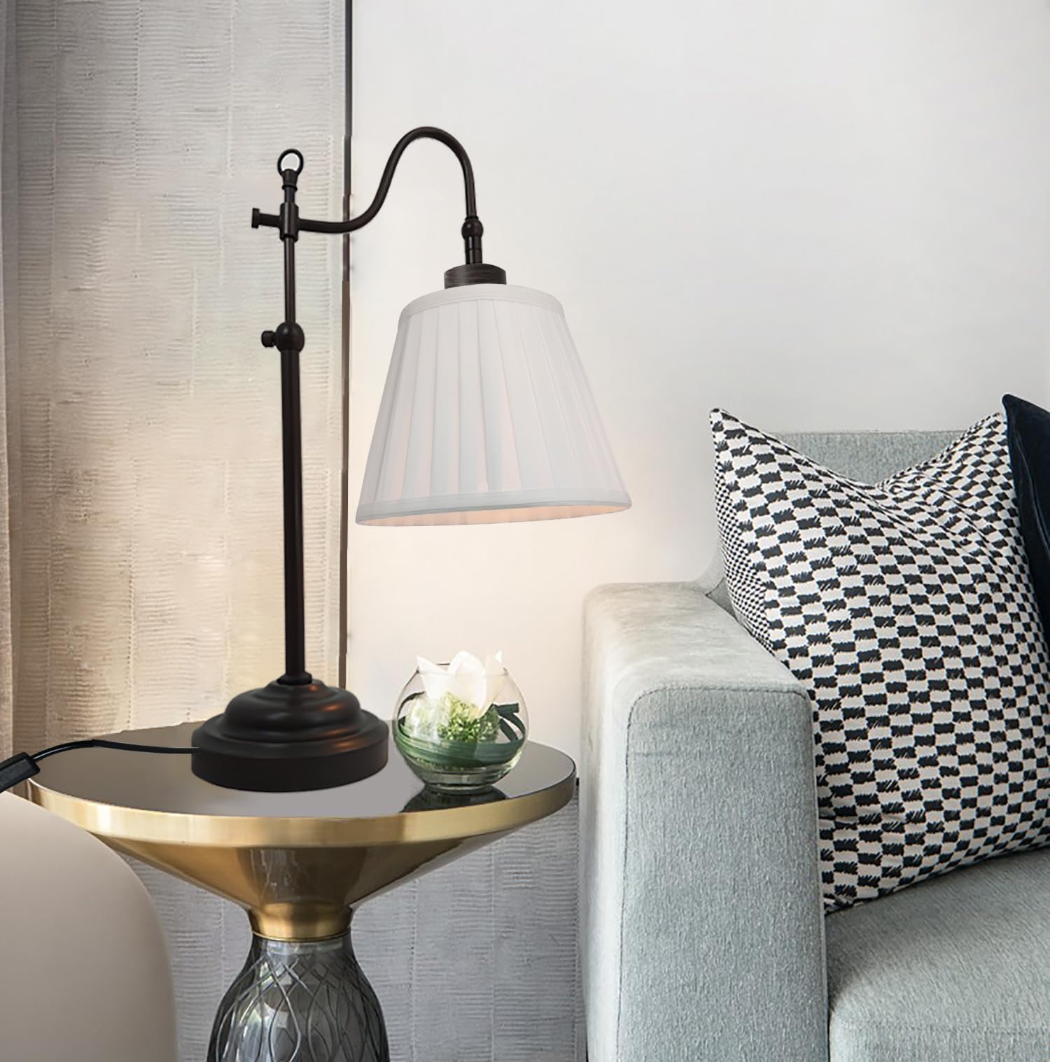 TIMEX objects Farmhouse lamp dimensions base and shade in compact table setup.