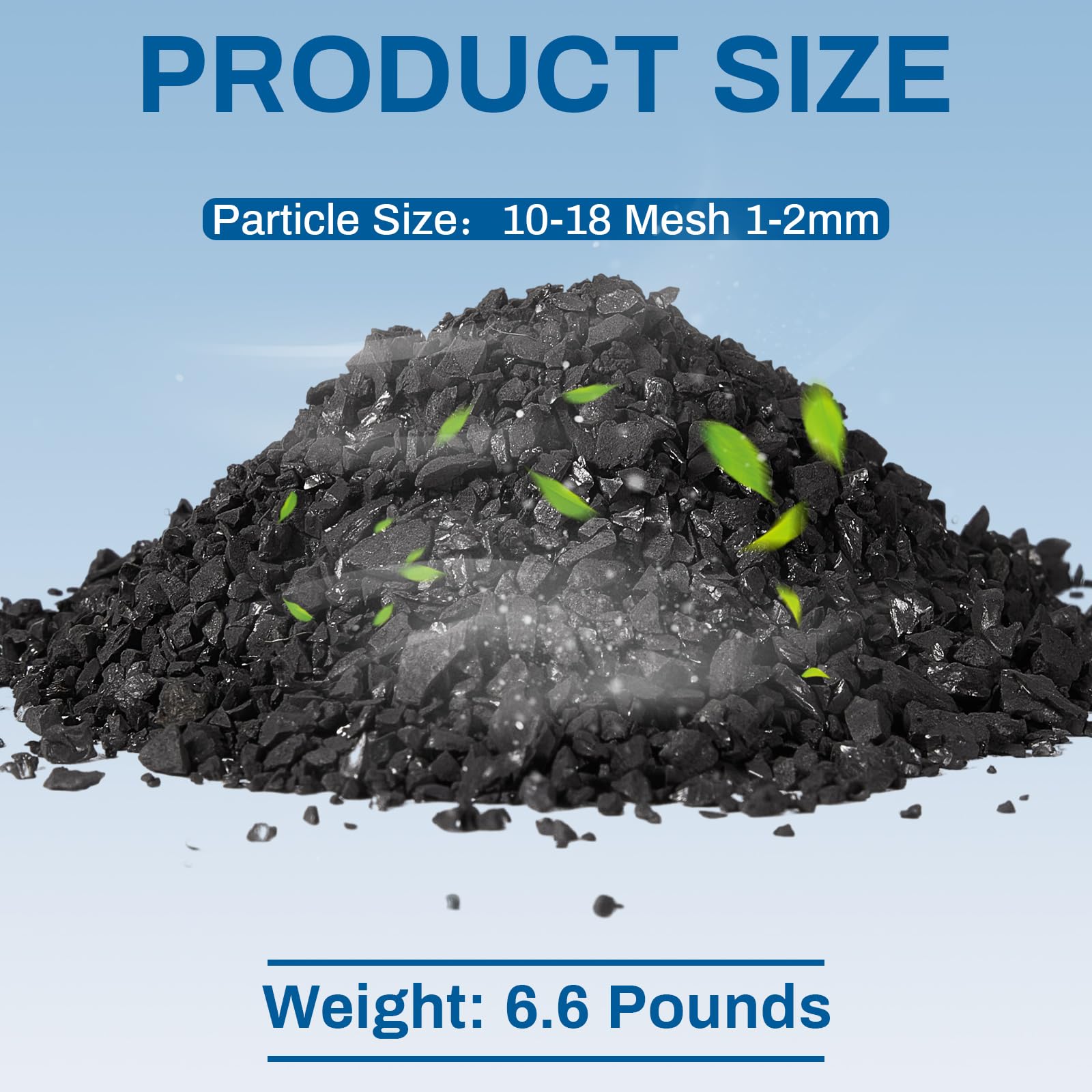 Timgle activated charcoal 10-18 mesh closeup emphasizes adsorption surface.