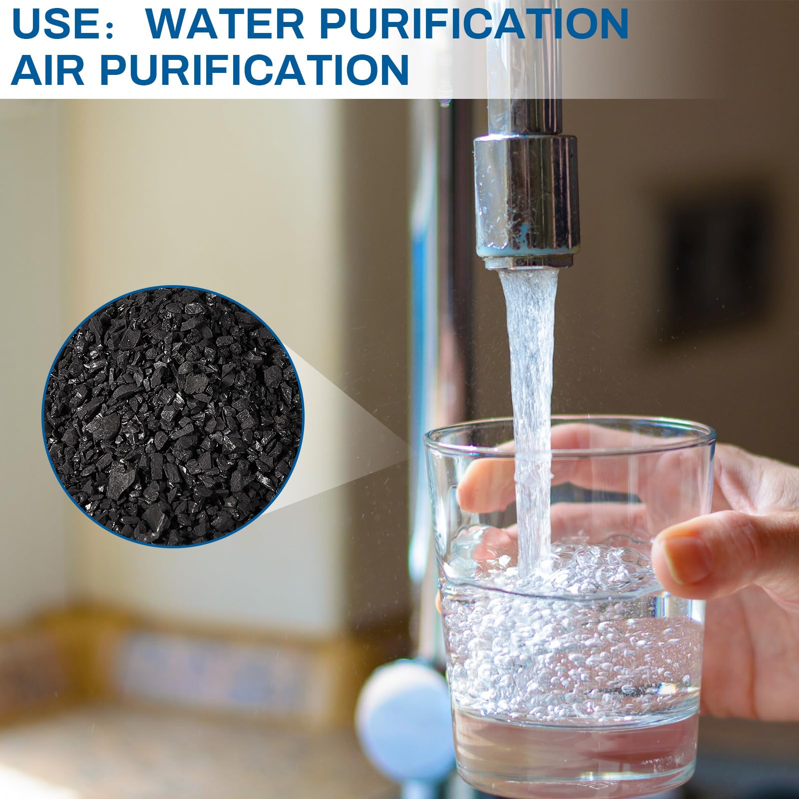 Timgle coconut shell charcoal in a filtration setup for versatile use.